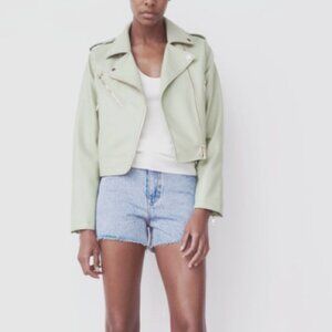 Zara L  FAUX LEATHER JACKET Mint Green/ Sage Green Silver Zips